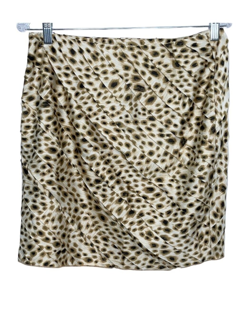 Ann Taylor Women's 6 Satin Animal Print Tiered Mini Skirt Tan Cream